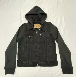 Levi's Women's Original Hybrid Denim BLACK Hoodie Classic Trucker Jacket MEDIUM - Picture 1 of 12