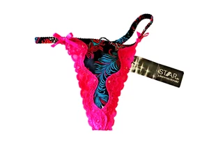Tanga estampada multicolor Star by Julien Macdonald con adorno de lentejuelas y encaje Reino Unido 8 - Imagen 1 de 3