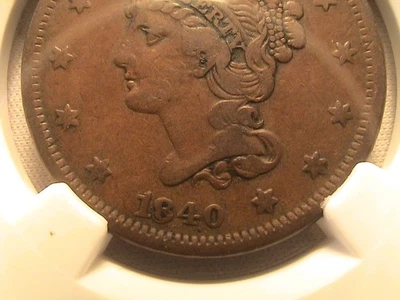 Cabelo trançado 1840/18 centavo grande data pequena sobre grande 18 NGC MUITO BOM ESTADO 25 BN - Imagem 1 de 4