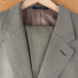 Jones New York Suit Mens 43R Brown Glen Check 2 Button Wool Silk Blend Pants - Picture 1 of 21