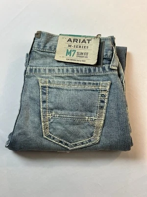 Pantalones de mezclilla Ariat M7 ajustados de pierna recta para hombre elásticos azules 30x30 nuevos con etiquetas Foto 1 de 4