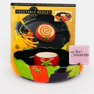 Juego de astillas y inmersiones Clay Art Vegetable Medley 1998 tazón de tomate de cerámica de 2 piezas grande de 14" - Imagen 1 de 22