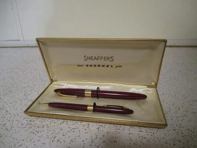 Vintage Sheaffer Snorkel Fountain Pen Burgundy UNTESTED and pencil case - Image 1 of 2