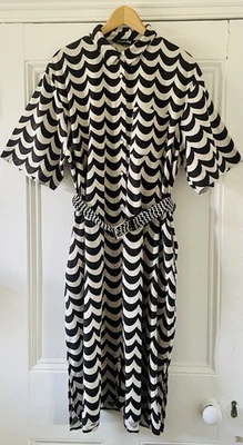 Uniqlo Marimekko Womens Black White Short-Sleeve Linen Blend Dress L UK 14 EU 42 - Image 1 of 4