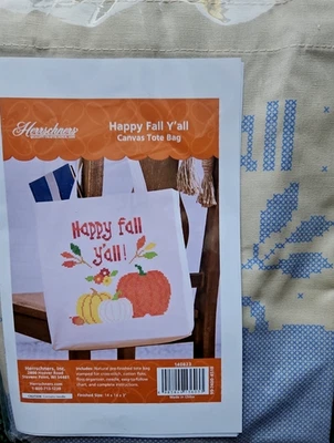 Herrschners - HAPPY FALL Y'ALL - Stamped Cross Stitch Canvas Tote Bag Kit - Image 1 of 2