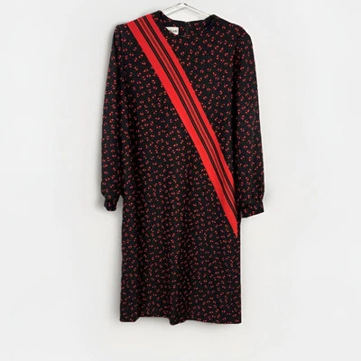 Vintage Floral Polyester Midi Dress Black Red JJ Petite Medium - Image 1 of 4