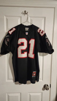 Camiseta autêntica vintage Reebok capacete etiqueta Atlanta Falcons Deion Sanders tamanho 46 L - Imagem 1 de 4