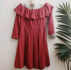 Abito da cocktail rosso Zeagoo donna spalle scoperte volant manica lunga - Foto 1 di 3