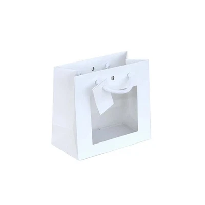 10X Busta Shopper regalo plastificata opaco BIANCO con finestra 16x8x14 18LQ - Immagine 1 di 2
