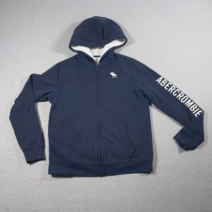 Abercrombie And Fitch Kids Hoodie Sherpa Lined Navy Blue Full Zip Size 15/16 - Picture 1 of 10