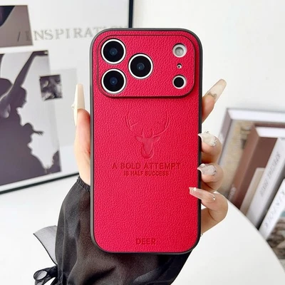 Funda trasera de cuero PU de lujo alce ciervo para iPhone 17 Pro Max 16 15 14 13 12 11 XR Foto 1 de 4