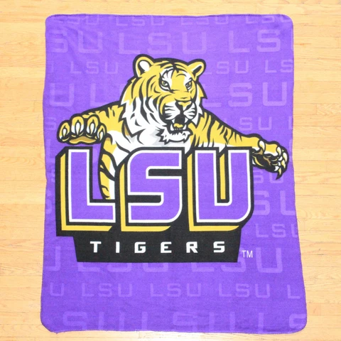 STUNNING LSU TIGERS SOFT FLEECE PURPLE & GOLD THROW BLANKET ~ 62" x 48" Cover