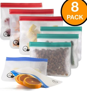 8 Extra Thick Reusable Food Storage Bags Large Sandwich Snack BPA-Free Ziplock - Picture 1 of 6