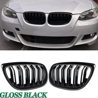 For BMW 3 Series E92 E93 2006-10 2X Front Kidney Hood Grille Grill Glossy Black - Изображение 1 из 4