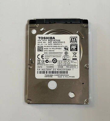 Toshiba MQ01ACF032 320 GB 2.5" SATA Hard Drive Dell DP/N 0HN7VH - Image 1 of 3