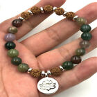 8mm Indian agate Bodhi Mala bracelet lotus pendant Bless Healing Lucky Energy