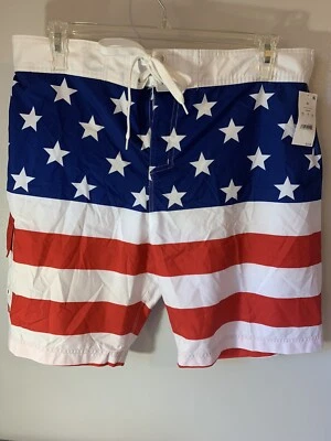 Men’s American Flag Stars Stripes Board Shorts Swim Trunks Draw String Size XXL - Image 1 of 4