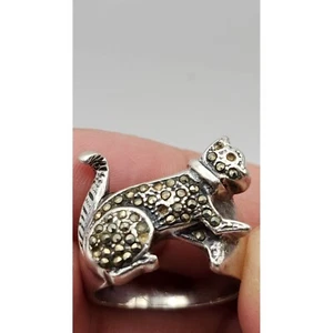 Sterling Silver 925 Wild Cat Ring 7.5 With Marcasite Accents Pet Lover Jewelry - Picture 1 of 10