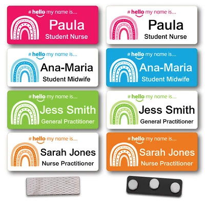 STONE MELON Hello My Name Is Badge Boho Student Nurse Midwife Doctor Rainbow Magnet Pin SMN