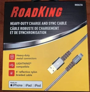 RoadKing RK06236 6' Heavy-Duty Fast Charge & Sync Cable Iphone Ipad Ipod - Picture 1 of 2