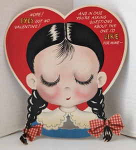Tarjeta de San Valentín American Greetings vintage niña en coletas ~ 7x8" - Imagen 1 de 3