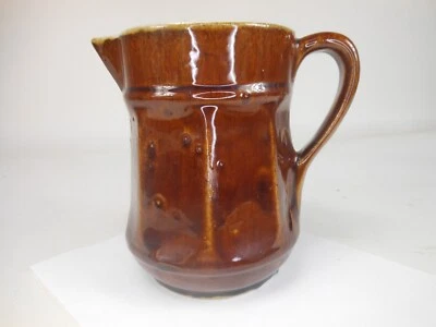 Vintage 7 1/4" Bennington Style Brown Glaze Pitcher Stoneware Pottery - Image 1 of 4