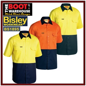 Bisley BS1895 Hi-Vis Lightweight Cool Cotton Drill Mens Work Shirt Short Sleeve - Picture 1 of 18