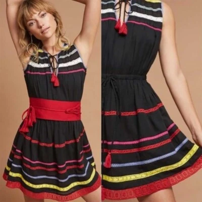 Carolina K Esmerelda Mini Vestido Crochet Negro Algodón Voile Arco Iris Borlas L Foto 1 de 4