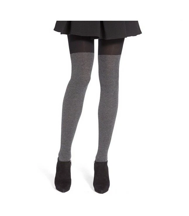 DKNY Ribbed Faux Over the Knee Sock Tights Gray Small 2298 - Image 1 of 1