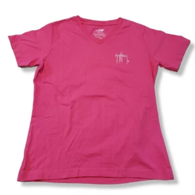 Guy Harvey Top Size Medium Graphic Tee T-Shirt V-neck Marlin Shark Fish Bright  Foto 1 de 4