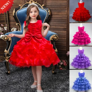 Girls Bridesmaid Dress Baby Kids Party Lace Bow Princess Wedding Dresses age 3-9 - Picture 1 of 26