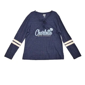 Blue 84 Charlotte Motor Speedway Women's XL Lace-Up V-Neck Navy Top T-Shirt Race - Picture 1 of 4