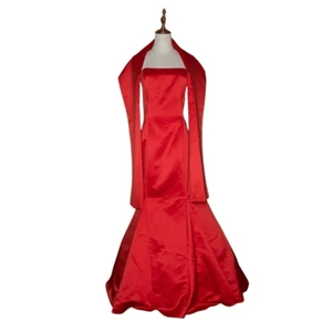 Jessica McClintock Red Strapless Mermaid Gown With Shawl Size 14 Satin USA - Picture 1 of 16