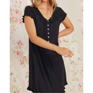 NWT Eileen West ICONIC BLACK TENCEL™ KNIT NIGHTSHIRT - BLACK size XS - Picture 1 of 7