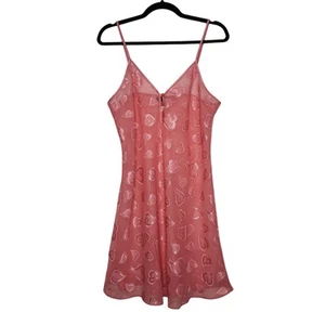 Vintage y2k Hearts Slip Sheer Dress Fairy Whimsy Premiere Amour Large Pink - Picture 1 of 5