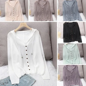 Hot Womens Cardigan Very Thin Long Sleeve Hooded Ladies Knitted Top Size 8-20 - Picture 1 of 26
