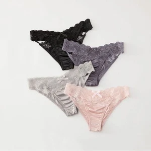 Lace Thong Panties for Women Low Waist Sexy Vintage Style in Black and Pink - Picture 1 of 14