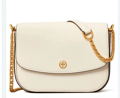 全新带标签 Tory Burch Robinson 全新象牙色可调单肩包斜挎包皮革包 — 第 1/4 张图片