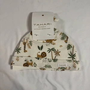 NWT Tahari Baby Beanie Hat Safari Animals Jungle Unisex 6 months+ Waffle Texture - Picture 1 of 3