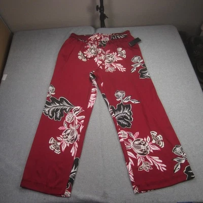 Pantalones Rafaella XL Granate Ruibarbo Floral Pierna Ancha Cordón Palazzo Hawaiano Foto 1 de 4