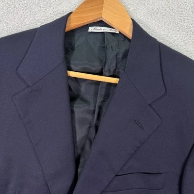 VINTAGE Belvest Blazer Jacket Mens 42R Navy Wool 3 Button Casual Preppy Flex EUC - Image 1 of 4