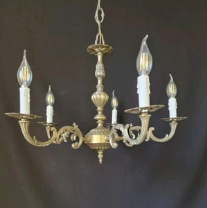 Vintage Antique Brass Medium Chandelier Lighting Ceiling Light 5 Arms - Picture 1 of 16