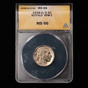 1938-D/D Buffalo Nickel 5c - ANACS GRADED MS66 *VARIETY* - Picture 1 of 4