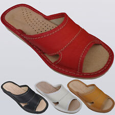 Women's Ladies Soft Natural Genuine Leather Slippers Sandals Slip On Sizes 2-9