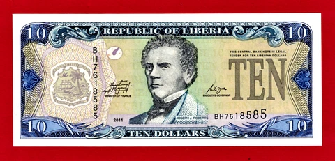 RARE TEN 10 DOLLARS 2011 LIBERIA UNC NOTE (Pick-27f) Last Serie's Year of Issue Cover