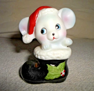Homco Mouse Christmas Stocking/Boot 8903 Figurine Santa Hat Sock Field Flower - Picture 1 of 3