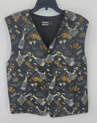 Brandon Michael Vest Waist Coat Mens Large Black Y2K 2000 Champagne New Year - Image 1 of 4