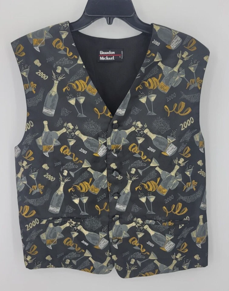 Brandon Michael Vest Waist Coat Mens Large Black Y2K 2000 Champagne New Year - Image 1 of 4