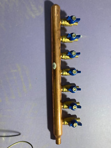 7 -Port Closed  Copper PEX Manifolds, 1 Inch Trunk, 3/4 Inch, 1/2 In