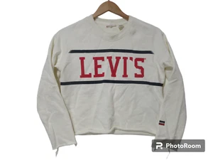 Sz XS LEVI'S Women's Sweatshirt Ivory Crop Logo Comfy Cotton Long Sleeve Y2K - Picture 1 of 13